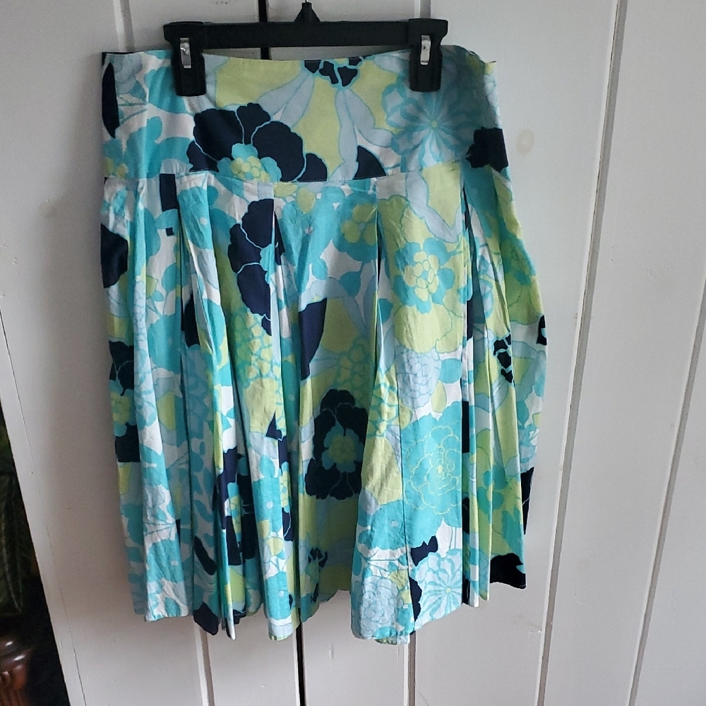 Floral Pleated Skirt - Blue and Green